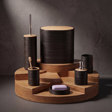 تحميل الصورة في عارض المعرض، 6-Piece Modern Oval Bamboo &amp; Textured Bathroom Accessory Set | Complete Organization Suite
