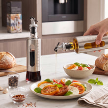 Load image into Gallery viewer, 1-Piece Glass Oil &amp; Vinegar Dispenser Bottle - 300ml Stainless Steel Cruet with Measurement Scale (24.5 x 6.2 cm)
