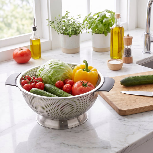 26cm Stainless Steel Mesh Colander Basket | Fine Strainer & Rice Drainer - Silver