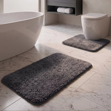 تحميل الصورة في عارض المعرض، 2-Piece Bath Rug Set - Luxury Shaggy Plush Floor Mat &amp; U-Shaped Toilet Contour (50x80 cm &amp; 50x45 cm) - Grey
