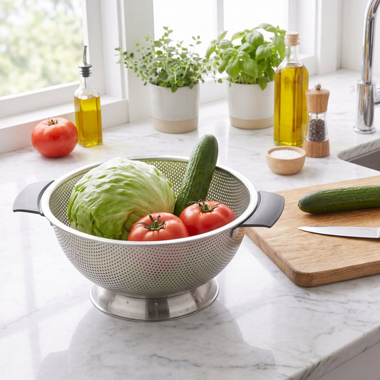 26cm Stainless Steel Mesh Colander Basket | Fine Strainer & Rice Drainer - Silver