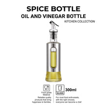 Load image into Gallery viewer, 1-Piece Glass Oil &amp; Vinegar Dispenser Bottle - 300ml Stainless Steel Cruet with Measurement Scale (24.5 x 6.2 cm)

