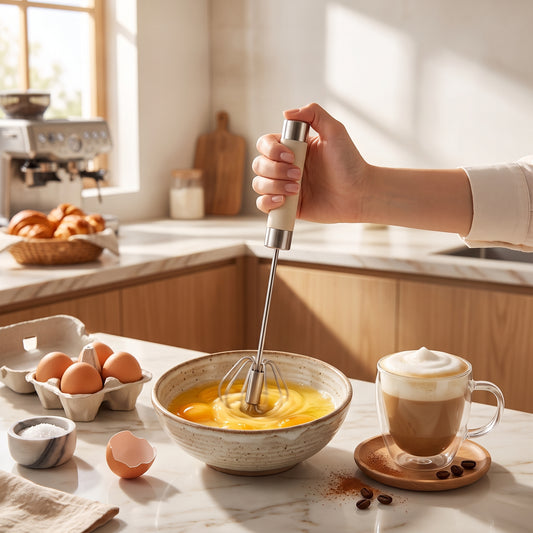 1 Pc Semi-Automatic Egg & Cappuccino Beater (27x5cm) | Hand-Push Rotary Whisk & Milk Frother
