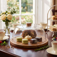 Load image into Gallery viewer, Elegant Wooden Cake Stand &amp; Serving Platter with Acrylic Dome Lid - 29 cm Diameter
