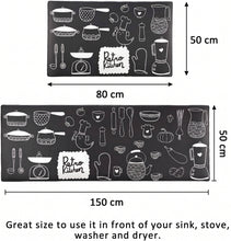 Load image into Gallery viewer, 4.0 mm Premium PVC Kitchen Mat with Non-Slip Backing, Set of 2 (50x80 cm &amp; 50x150 cm) - Black (Retro Kitchen)

