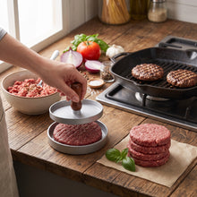 Load image into Gallery viewer, Aluminum Non-Stick Burger Press with Wooden Handle (11.5x2cm) | Heavy-Duty Round Patty Maker
