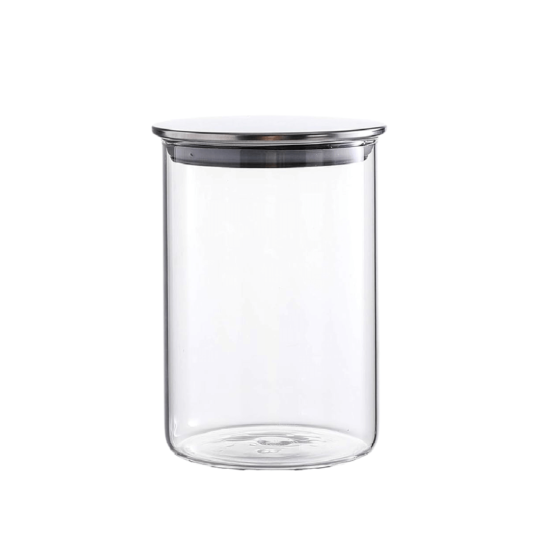 Glass Storage Container with Stainless Steel Lid - 640 ml Airtight Kitchen Storage Jar