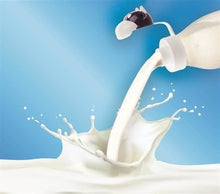 Load image into Gallery viewer, Milk being poured from a glass bottle with cow-shaped flip lid
