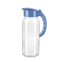 تحميل الصورة في عارض المعرض، A clear glass jug with a blue lid and handle, designed for serving cold water, iced tea, juice, and homemade beverages.
