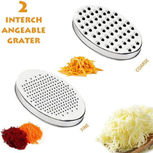 تحميل الصورة في عارض المعرض، Two interchangeable graters with shredded vegetables on a white background
