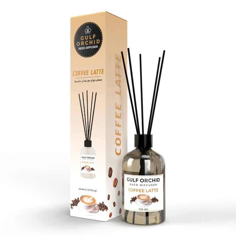Gulf Orchid Coffee Latte diffuser with packaging on a white background