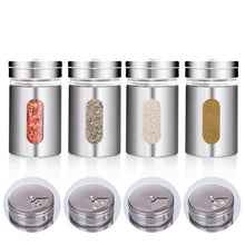 Load image into Gallery viewer, Shakers -  Kitchen Canister Set of 11 -  Stainless Steel 3 Tiers Stand with 6 Jars &amp; 5 Salt Shakers with Glass Window For Spices &amp; Grains
