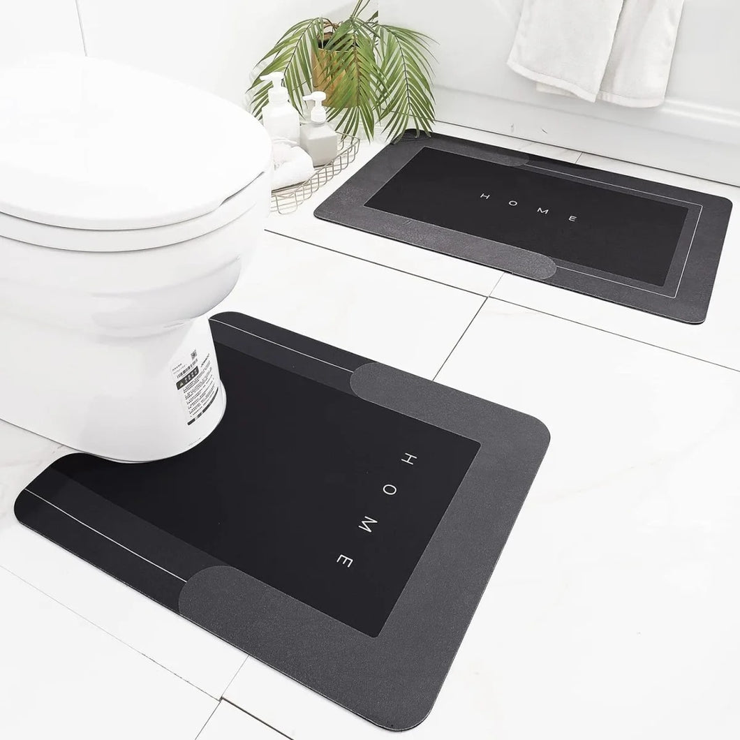 Anti-Slip Mats - Non-Slip Rubber Bathroom Mat  - Set of 2 ( 40 x 40 cm & 40 x 60 cm ) Black Grey