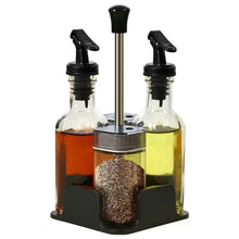 Load image into Gallery viewer, Shakers - Glass Spice seasoning jars Set of 4 with Stainless Steel Lids &amp; Holder - 2 Spice Jars + 2 Seasoning Glass Bottles
