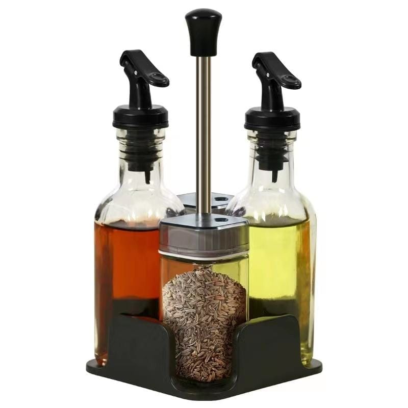 Shakers - Glass Spice seasoning jars Set of 4 with Stainless Steel Lids & Holder - 2 Spice Jars + 2 Seasoning Glass Bottles