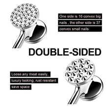 Load image into Gallery viewer, Double-sided meat tenderizer with text describing its features on a white background
