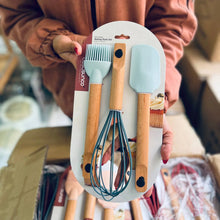 Load image into Gallery viewer, Spatulas/Utensils with Wooden Handle - Silicone Kitchen Utensil Set (Spatula - Whisk &amp; Brush)
