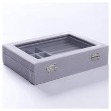 Load image into Gallery viewer, Gray jewelry box with compartments on a white background

