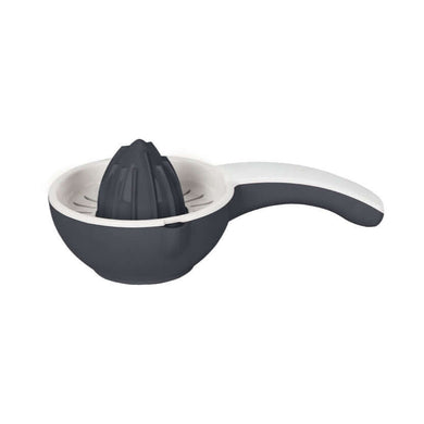 Gray and white manual juicer on a white background