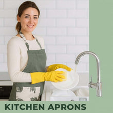 تحميل الصورة في عارض المعرض، Kitchen Apron With Pocket and Hand Wipe - Oil-Proof &amp; Water Repellent Apron for Cooking &amp; Baking worn by a woman doing dishes.
