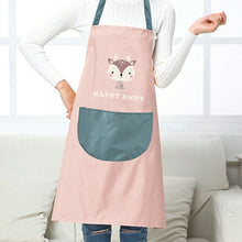Load image into Gallery viewer, Person wearing a pink apron with a cartoon fox design and &#39;Happy Endy&#39; text, standing in a room with a couch.
