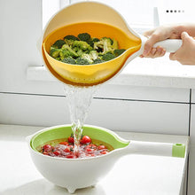 تحميل الصورة في عارض المعرض، Yellow and green colander with vegetables being rinsed under running water.

