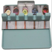 Load image into Gallery viewer, Set of colorful spoons in a green holder with &#39;Danny Home&#39; branding on a white background.

