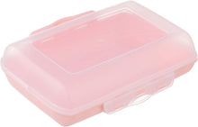 Load image into Gallery viewer, A translucent pink plastic lunch box with a hinged lid and a small handle, shown on a plain white background.
