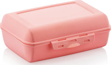 تحميل الصورة في عارض المعرض، A rectangular pink plastic lunch box with a hinged lid and a front latch, shown on a clean white background.
