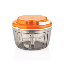Load image into Gallery viewer, Small food chopper with an orange lid on a white background
