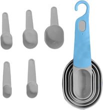 تحميل الصورة في عارض المعرض، Set of gray measuring spoons with a blue handle on a white background
