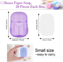 تحميل الصورة في عارض المعرض، Purple paper soap container with dimensions and a hand holding it, indicating its small size.
