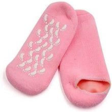 تحميل الصورة في عارض المعرض، Pair of pink socks with white patterns on a white background

