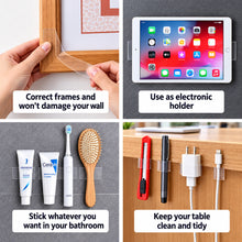 تحميل الصورة في عارض المعرض، Collage of a magnetic strip being used to hold a picture frame, tablet, toiletries, and electronic devices.
