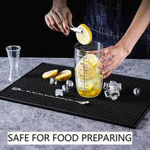 Load image into Gallery viewer, Person preparing a drink with lemons and ice in a glass on a black mat, with text &#39;Safe for food preparing&#39;.
