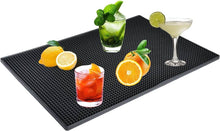 Load image into Gallery viewer, Black bar mat with drinks and fruits on a white background
