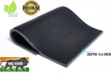 Load image into Gallery viewer, Black textured mat with eco-friendly, premium quality, and made in India labels on a white background.
