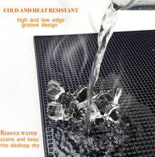 Load image into Gallery viewer, Hot water being poured onto ice cubes on a black mat with text about cold and heat resistance.
