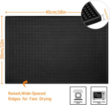 Load image into Gallery viewer, Black drying mat with dimensions and features highlighted
