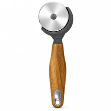 تحميل الصورة في عارض المعرض، Pizza cutter with wooden handle and metal wheel on a white background

