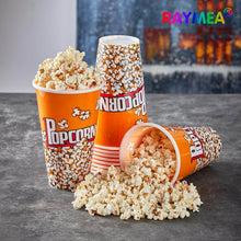 Load image into Gallery viewer, Plastic Popcorn Container Retro Style | Small Reusable Popcorn Buckets filled with popcorn on a table.
