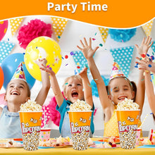 Load image into Gallery viewer, Plastic Popcorn Container Retro Style | Small Reusable Popcorn Buckets at a kids' party with festive decorations and joyful children.
