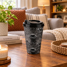 تحميل الصورة في عارض المعرض، Black coffee-themed travel mug on a white background
