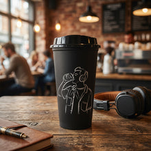 تحميل الصورة في عارض المعرض، Cups/Mugs/Jars/Jugs - Plastic Reusable Coffee Cup with Lid - Termo Cup - 473 ml. Travel Mug in black design
