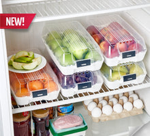 Load image into Gallery viewer, Fridge shelves with food containers and a &#39;NEW!&#39; label, featuring the brand &#39;Danya&#39;.
