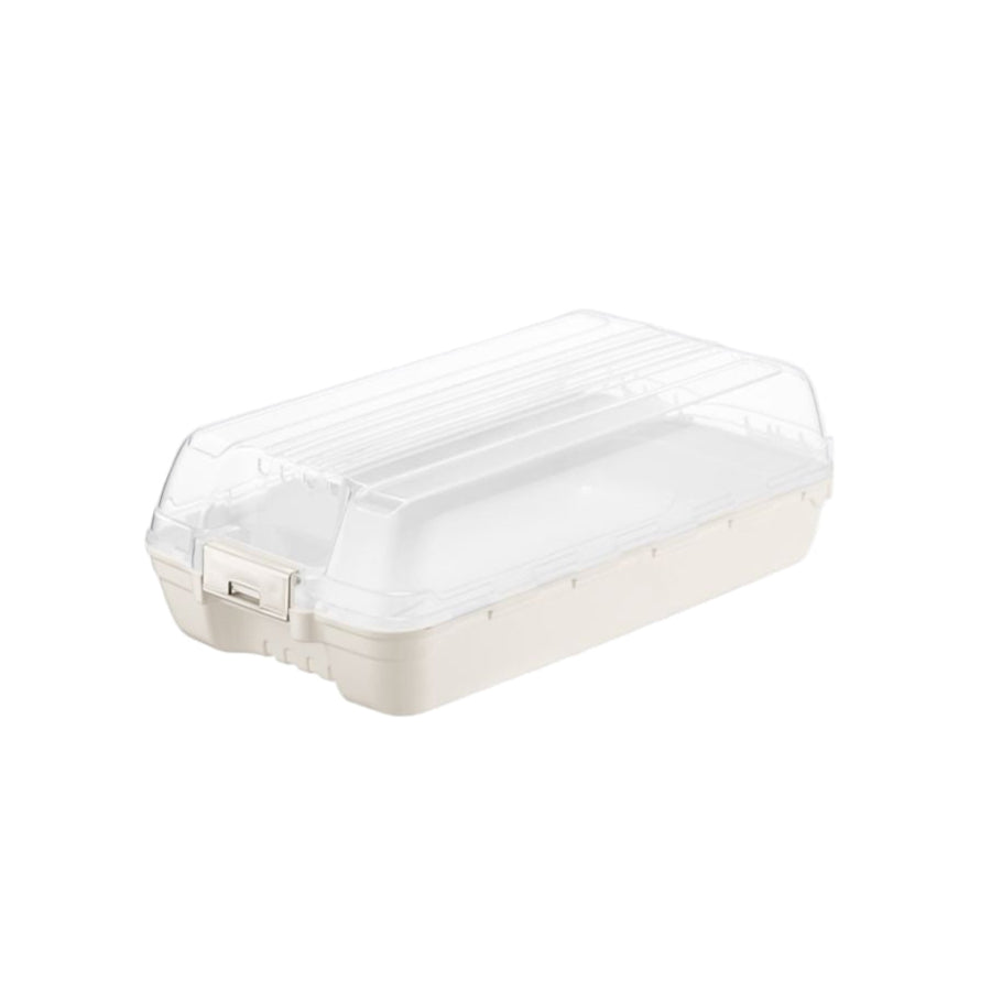White rectangular plastic container on a white background
