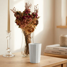 Load image into Gallery viewer, Bouquet of dried flowers in a clear vase on a wooden table with a white background
