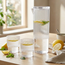 تحميل الصورة في عارض المعرض، Set of three clear glass containers with ribbed design on a white background
