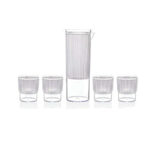 Load image into Gallery viewer, Clear glass pitcher and four matching glasses on a white background
