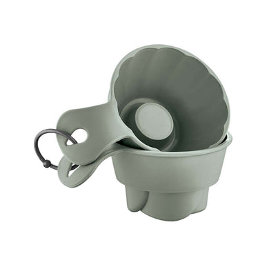 Gray pet bowl with a cup on a white background